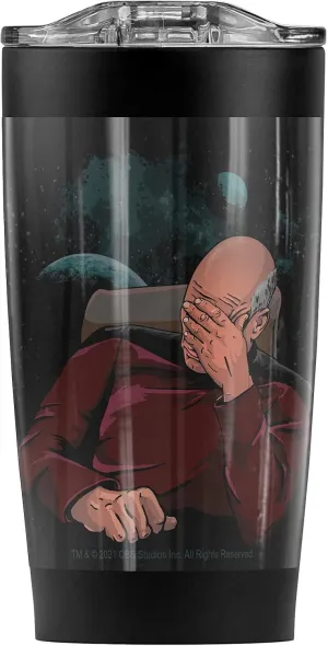 LOGOVISION Star Trek Face Palm Picard Stainless Steel Tumbler 20 oz Coffee Travel Mug/Cup, Vacuum Insulated & Double Wall with Leakproof Sliding Lid | Great for Hot Drinks and Cold Beverages