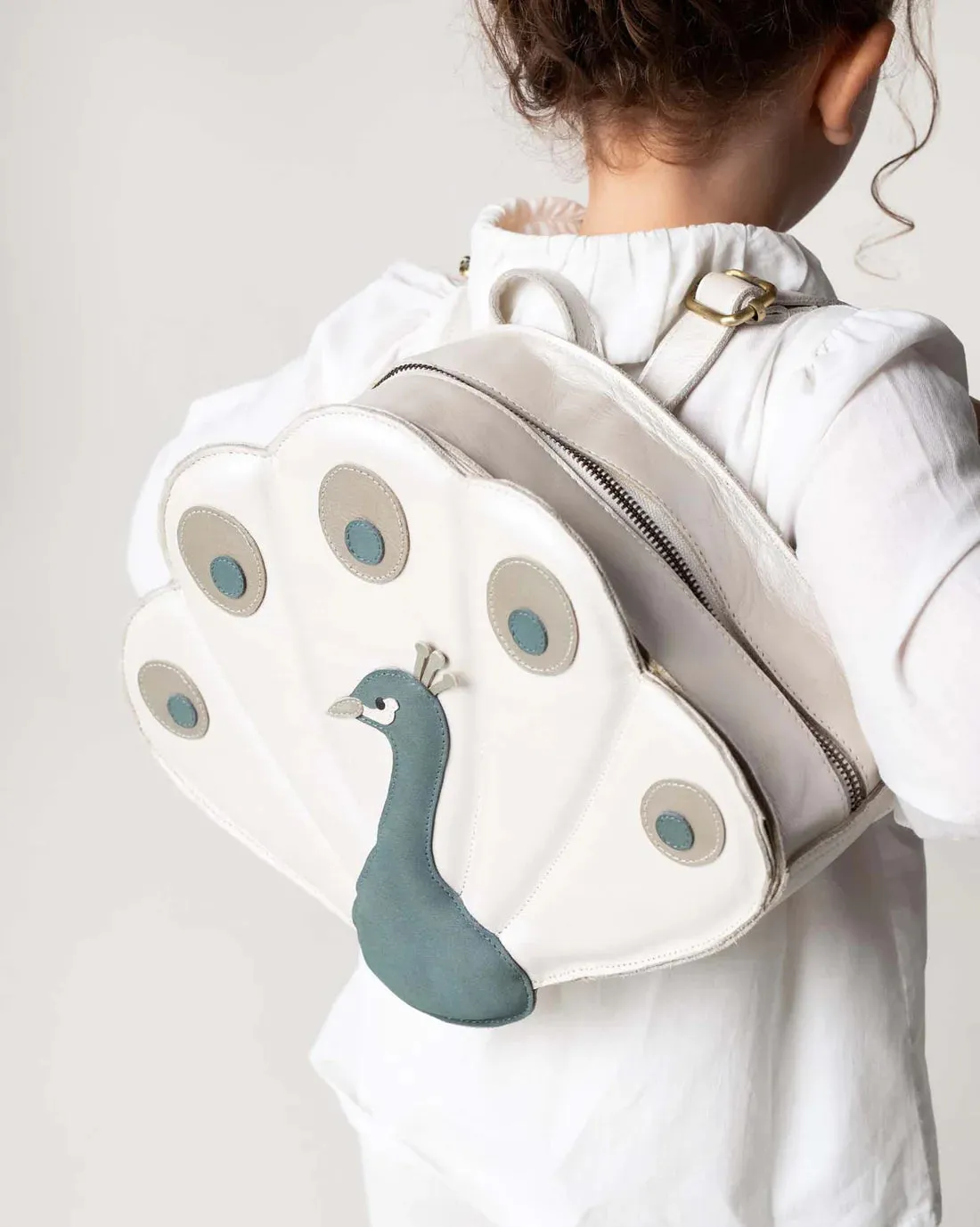 Loubi Schoolbag | Peacock | Off White Metallic Leather