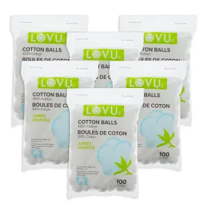 LOVU Jumbo Cotton Balls 6-Pack - 600 Count Total, Extra Large Cotton Balls for Beauty & Cleaning