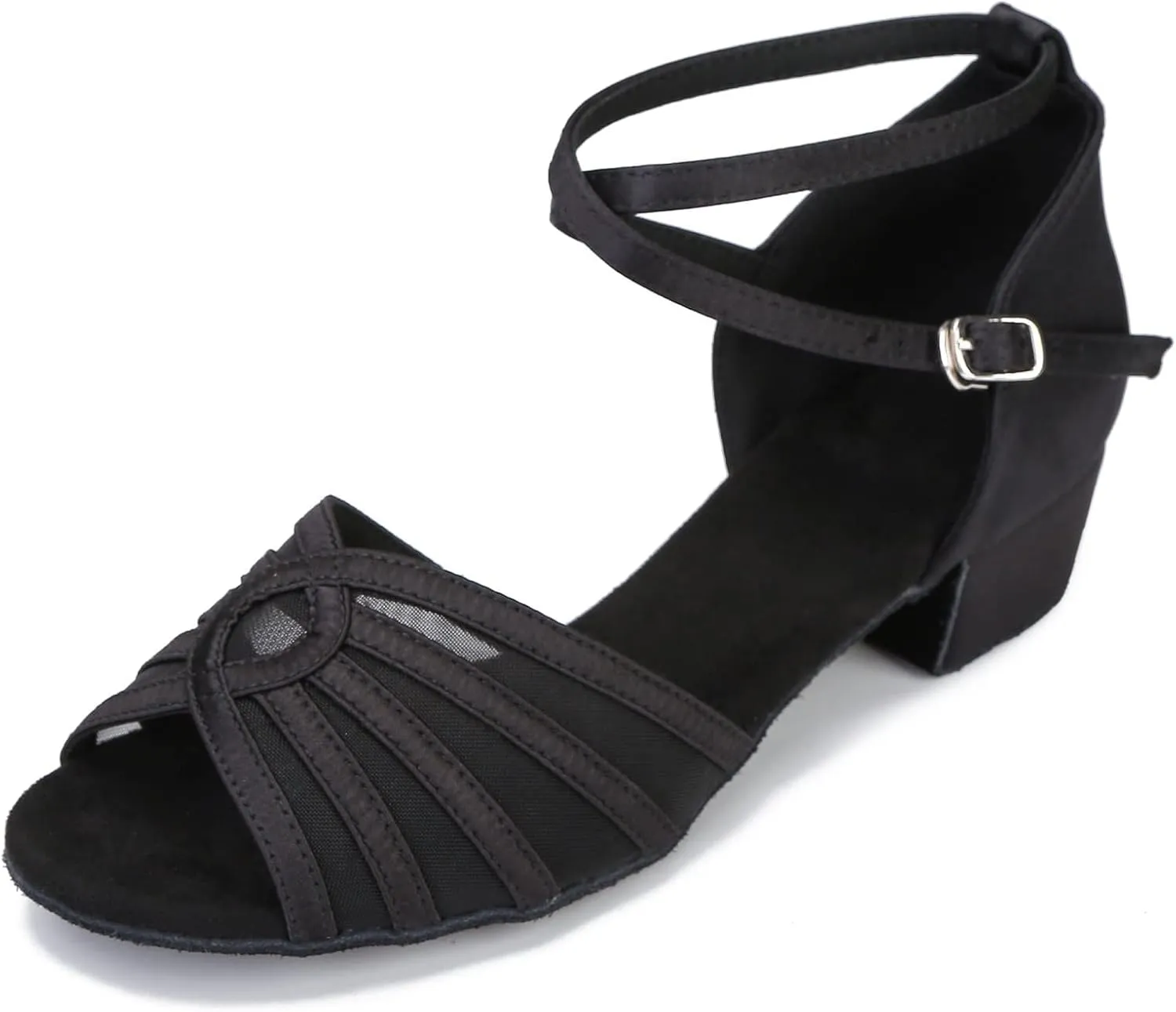 LuiXiu Ballroom Latin Salsa Dance Shoes Women Low Heel Practice Dancing Sandals for Social Beginner LX01(10,Black-1.5 Inch Heel)