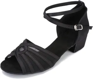 LuiXiu Ballroom Latin Salsa Dance Shoes Women Low Heel Practice Dancing Sandals for Social Beginner LX01(10,Black-1.5 Inch Heel)