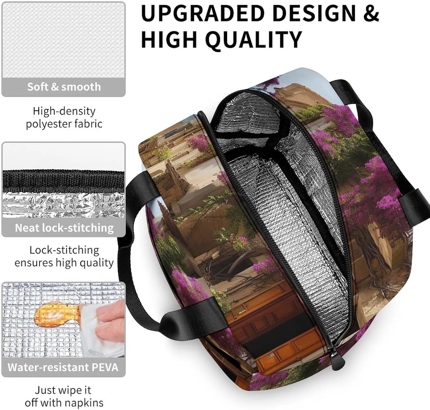 Lunch Bag for Women Men Portable Insulated Lunch Box Beautiful Old Town of Provence LunchBox Reusable Tote Bags for Work Picnic