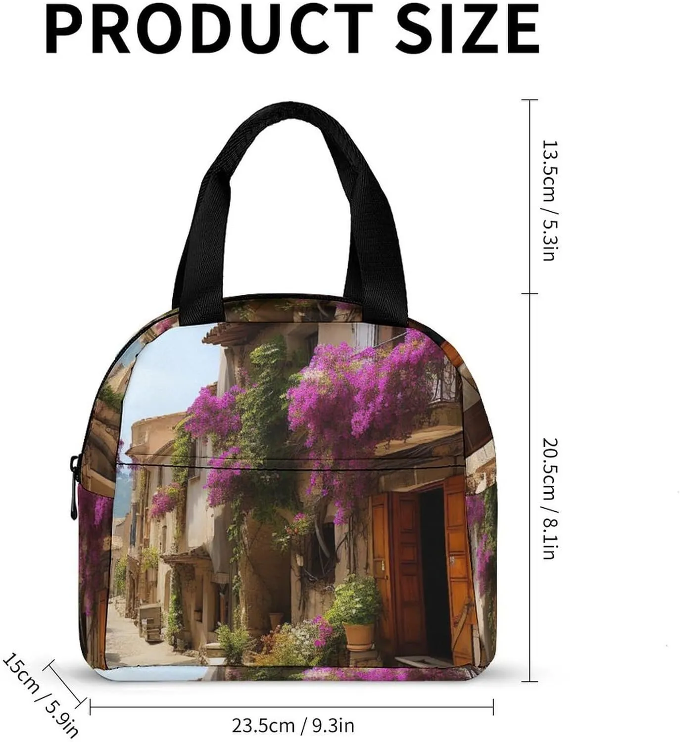 Lunch Bag for Women Men Portable Insulated Lunch Box Beautiful Old Town of Provence LunchBox Reusable Tote Bags for Work Picnic