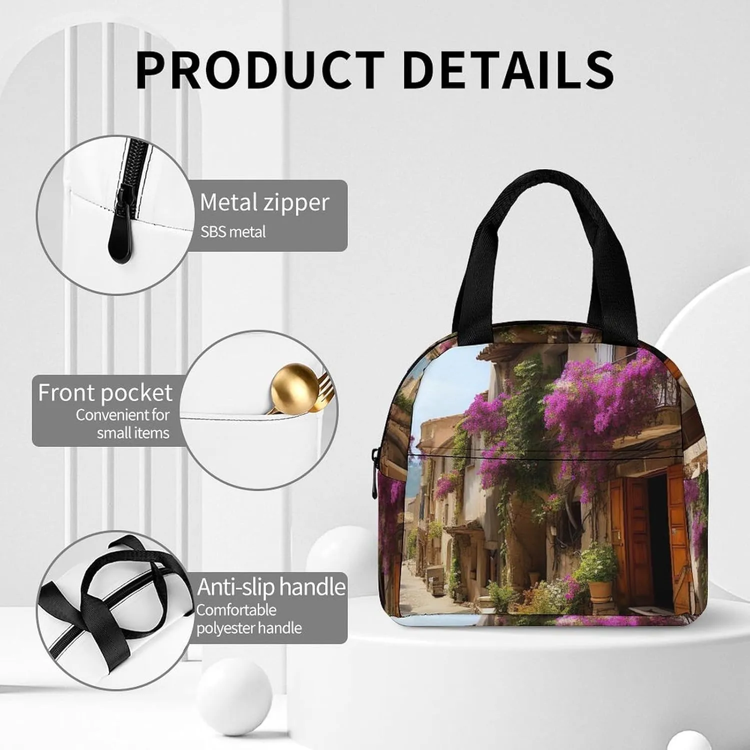 Lunch Bag for Women Men Portable Insulated Lunch Box Beautiful Old Town of Provence LunchBox Reusable Tote Bags for Work Picnic