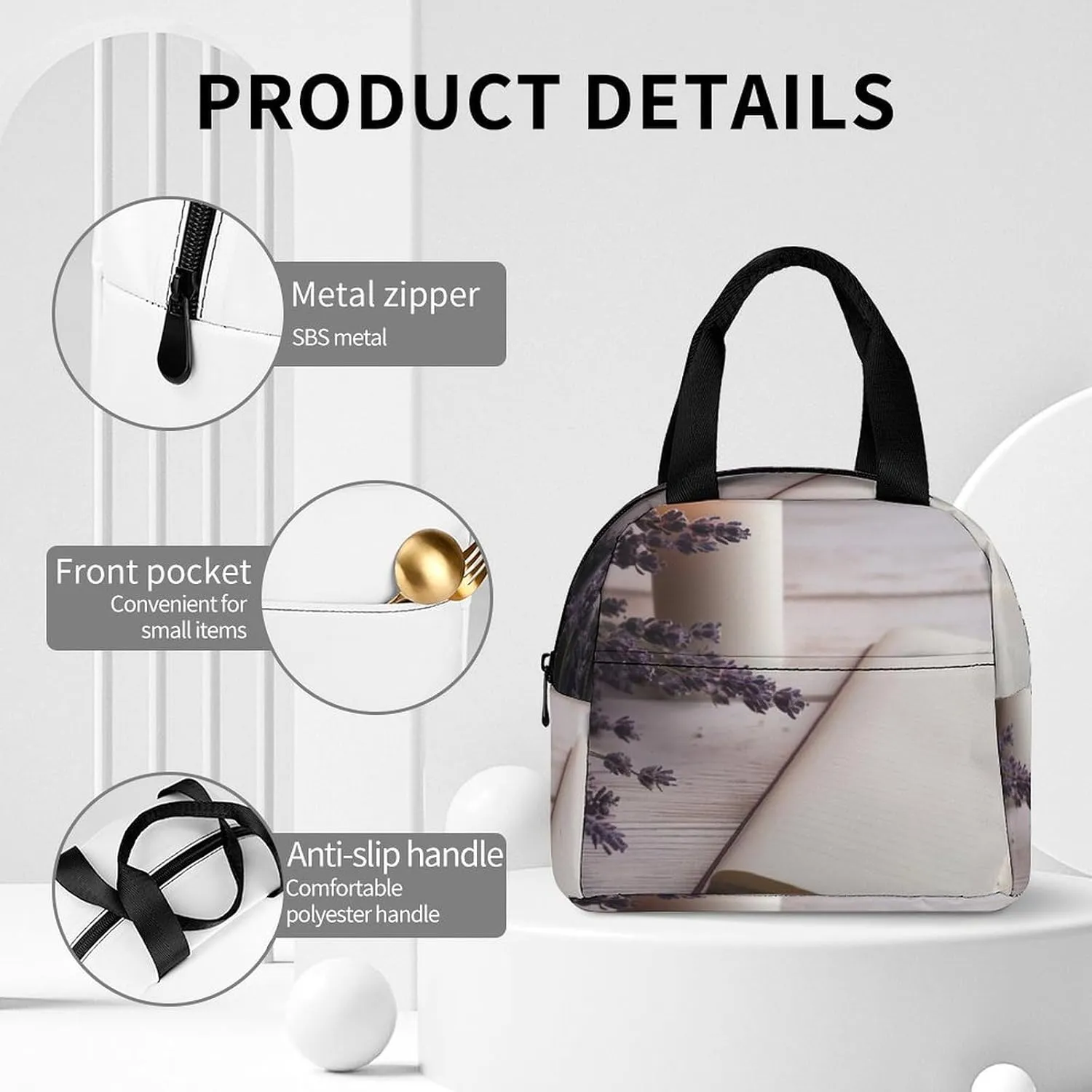 Lunch Bag for Women Men Portable Insulated Lunch Box Notebook And Candle LunchBox Reusable Tote Bags for Work Picnic