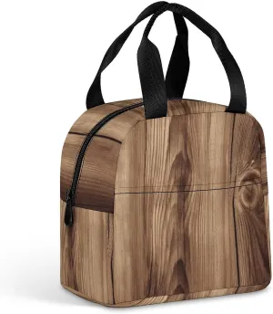 Lunch Bag for Women Men Portable Insulated Lunch Box Wood Grain LunchBox Reusable Tote Bags for Work Picnic