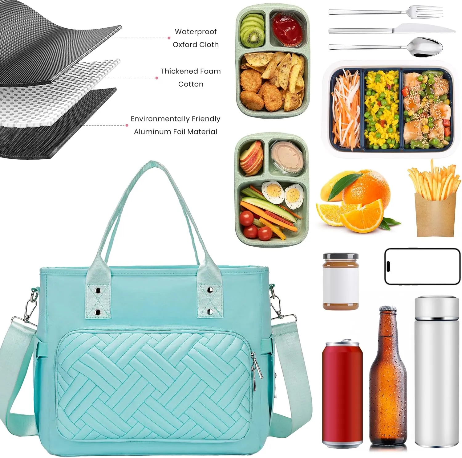Lunch Box for Women, Large Women's Lunch Bags with an Adjustable Shoulder Strap, Leak Proof Lunch Tote Bag, Insulated Lunch Bag for Office, Work, Picnics, Camp Green