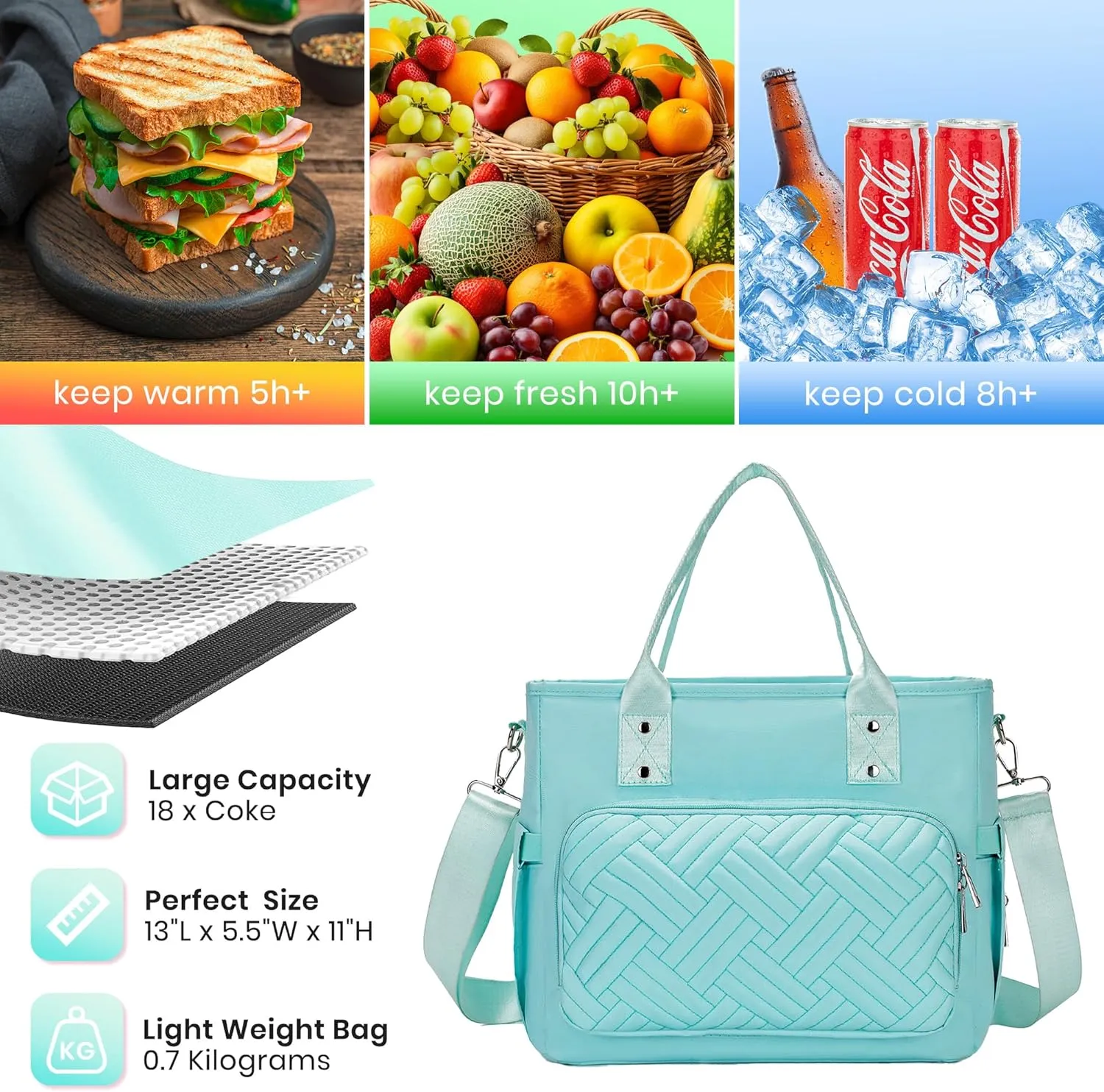 Lunch Box for Women, Large Women's Lunch Bags with an Adjustable Shoulder Strap, Leak Proof Lunch Tote Bag, Insulated Lunch Bag for Office, Work, Picnics, Camp Green