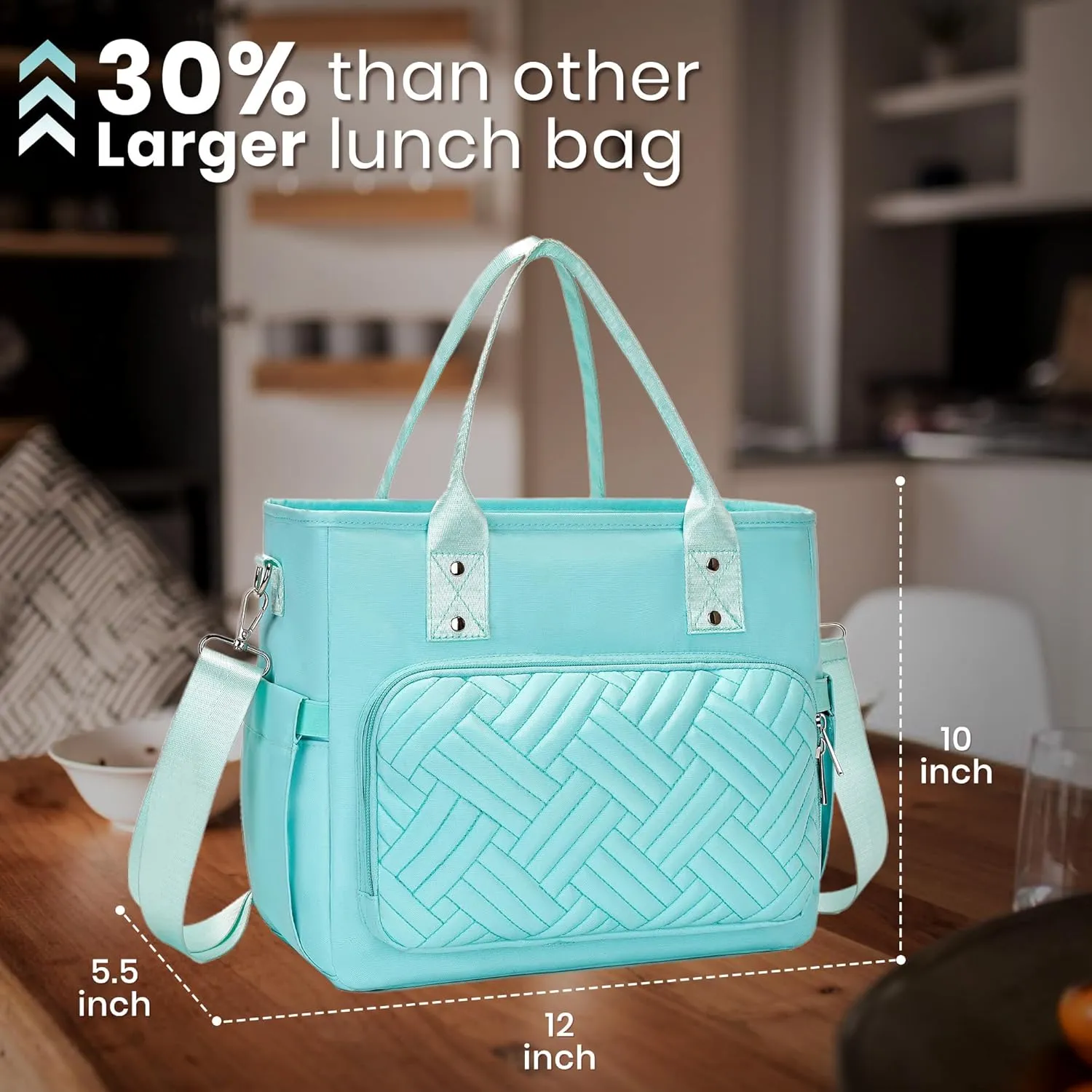 Lunch Box for Women, Large Women's Lunch Bags with an Adjustable Shoulder Strap, Leak Proof Lunch Tote Bag, Insulated Lunch Bag for Office, Work, Picnics, Camp Green