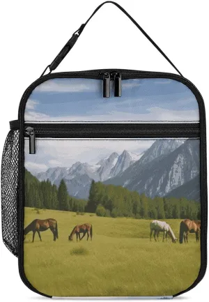 Lunch Box Insulated Lunch Bag for Women Man Portable Lunchbox Pasture Grazing Horses Reusable Cooler Tote
