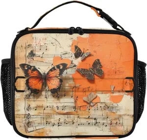 Lunch Box Vintage Scrapbook Paper Butterfly Lunch Bag for Women Men Insulated Cooler Food Lunch Containers Reusable Lunch Tote Bags for Picnic,Work 202c0994