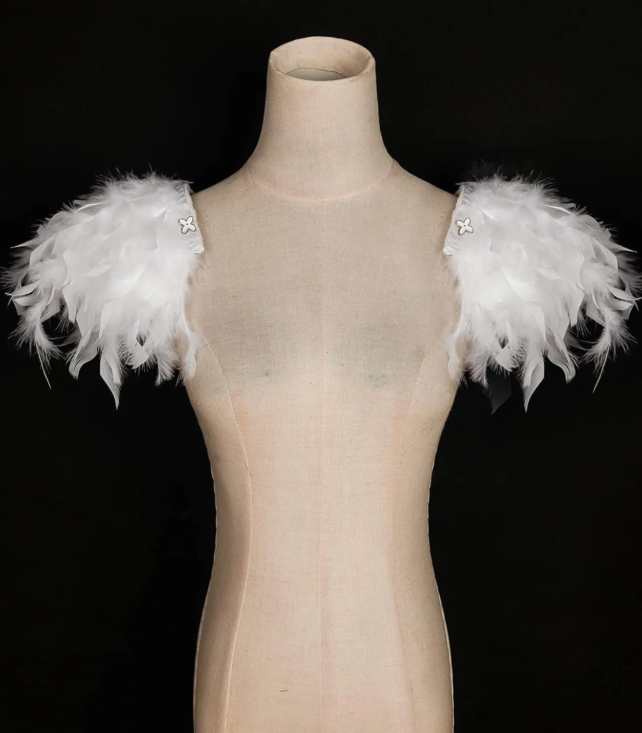 L'VOW Gothic Women Poncho Collar Natural Feather Short Cape Lace Epaulet Shoulder Shrug Wings Halloween Costume