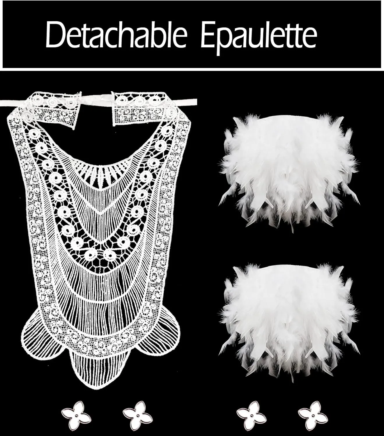 L'VOW Gothic Women Poncho Collar Natural Feather Short Cape Lace Epaulet Shoulder Shrug Wings Halloween Costume
