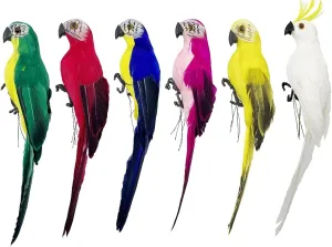 LWINGFLYER 6pcs Artificial Birds Fake Parrot 10inch Lifelike Feathered Birds Figure Model for Craft Tree Decoration Shoulder Pirate Costume Accessory Assorted Colors (Artificial Parrot)