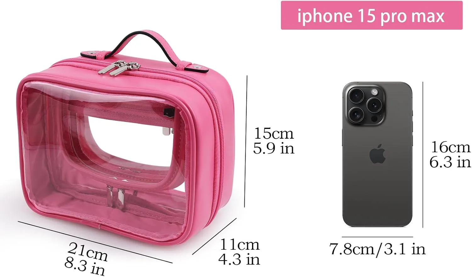 Lychii TSA Approved Toiletry Bag, Clear Travel Bag for Liquids Toiletries, Makeup Cosmetic Bag Organizer, Carry on Travel Accessories Essentials, Rose Red