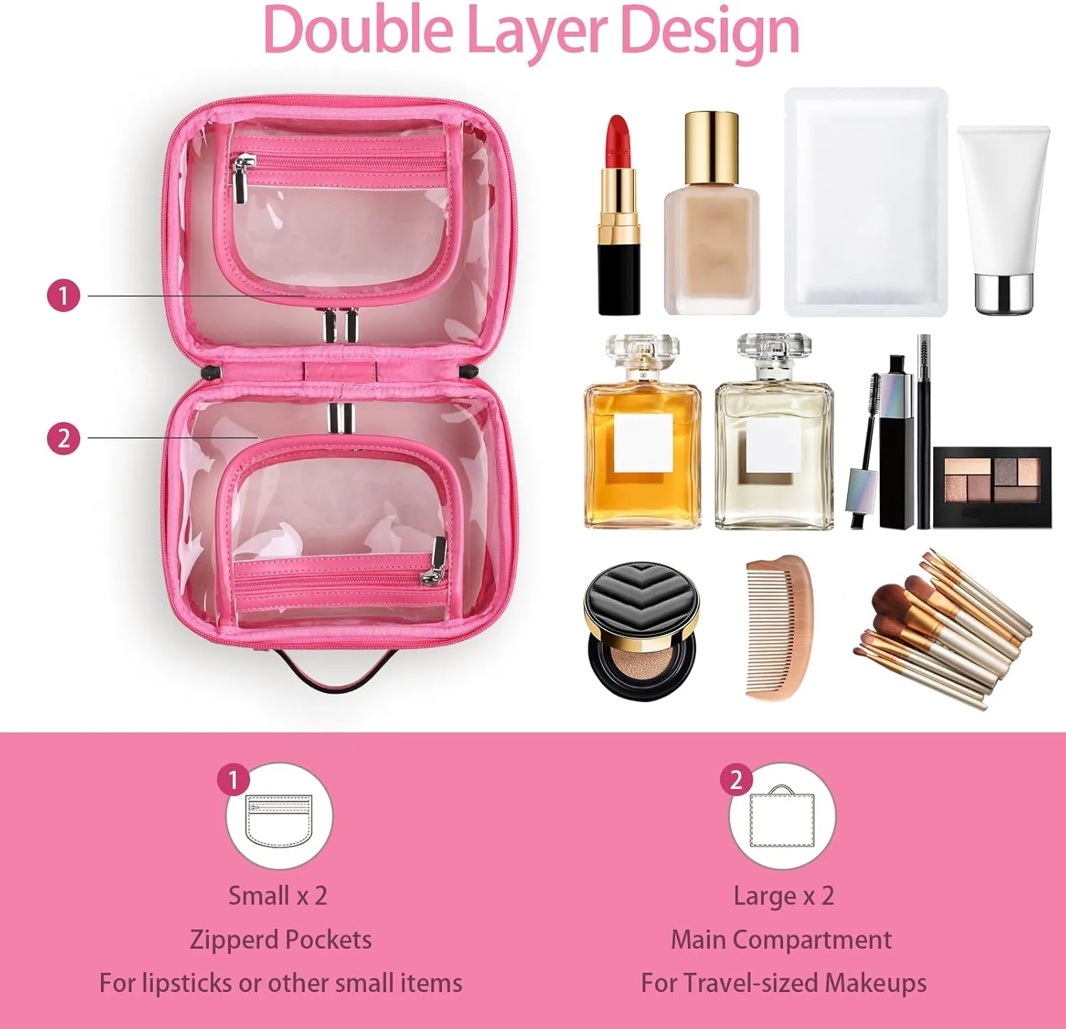 Lychii TSA Approved Toiletry Bag, Clear Travel Bag for Liquids Toiletries, Makeup Cosmetic Bag Organizer, Carry on Travel Accessories Essentials, Rose Red