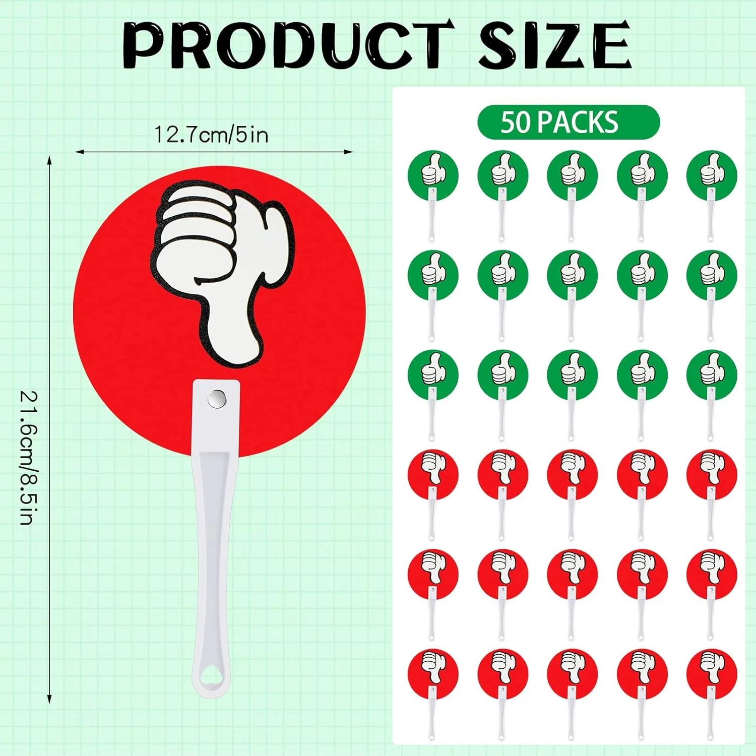 Macarrie 50 Pack Thumbs up Thumbs Down Classroom Voting Paddles Handy Teacher Classroom Event Supplies Plastic Sign Green Red Yes or No Paddles True False Sign for School Student
