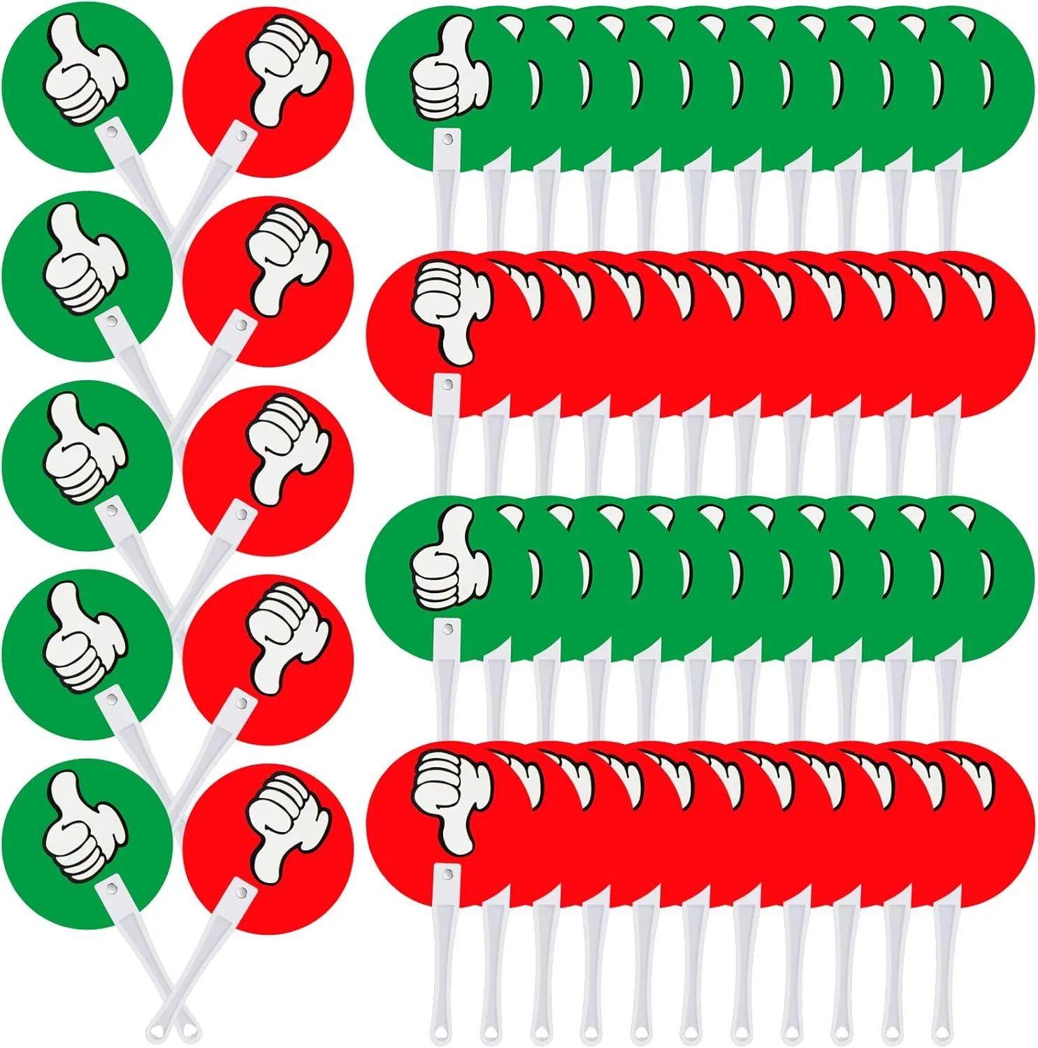 Macarrie 50 Pack Thumbs up Thumbs Down Classroom Voting Paddles Handy Teacher Classroom Event Supplies Plastic Sign Green Red Yes or No Paddles True False Sign for School Student