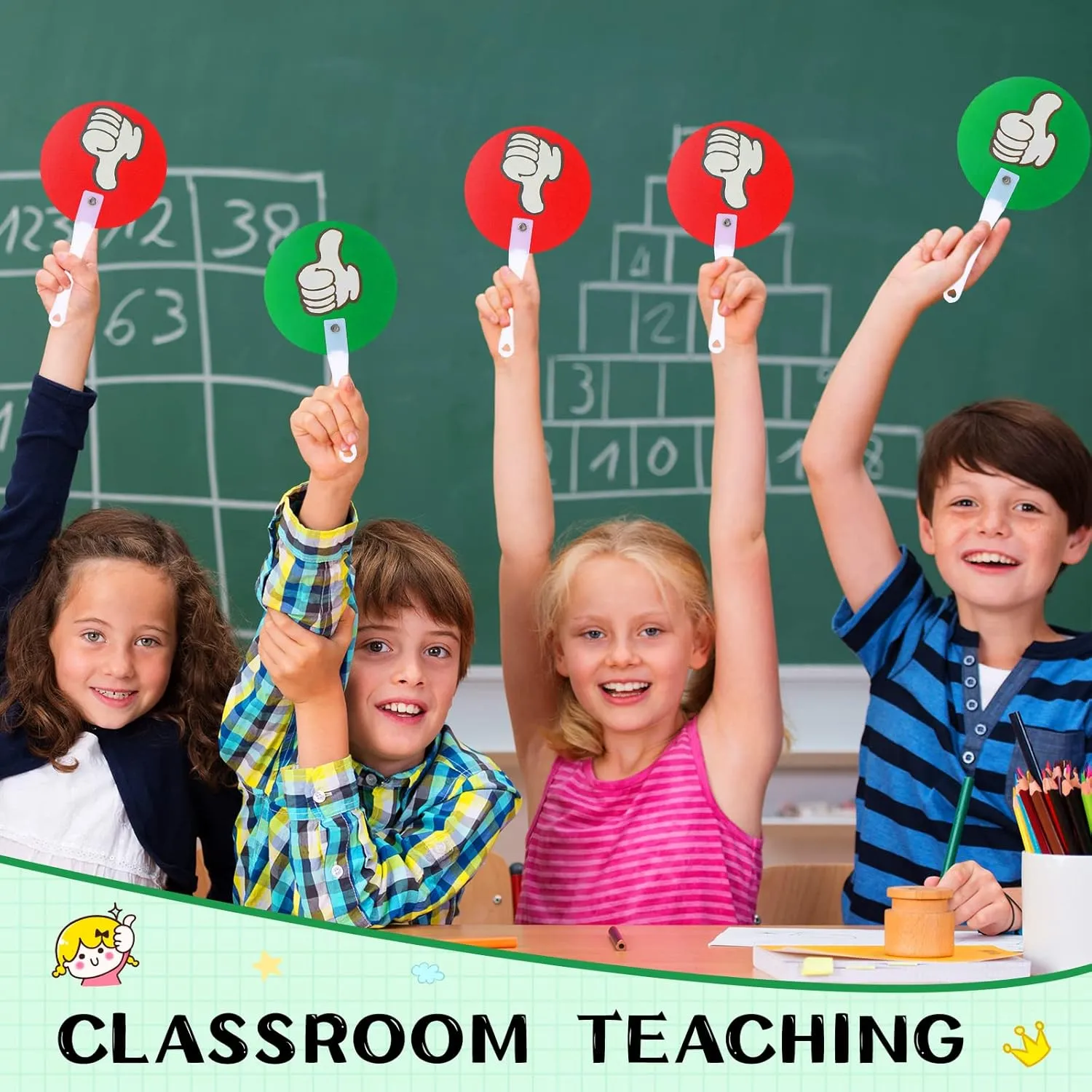 Macarrie 50 Pack Thumbs up Thumbs Down Classroom Voting Paddles Handy Teacher Classroom Event Supplies Plastic Sign Green Red Yes or No Paddles True False Sign for School Student