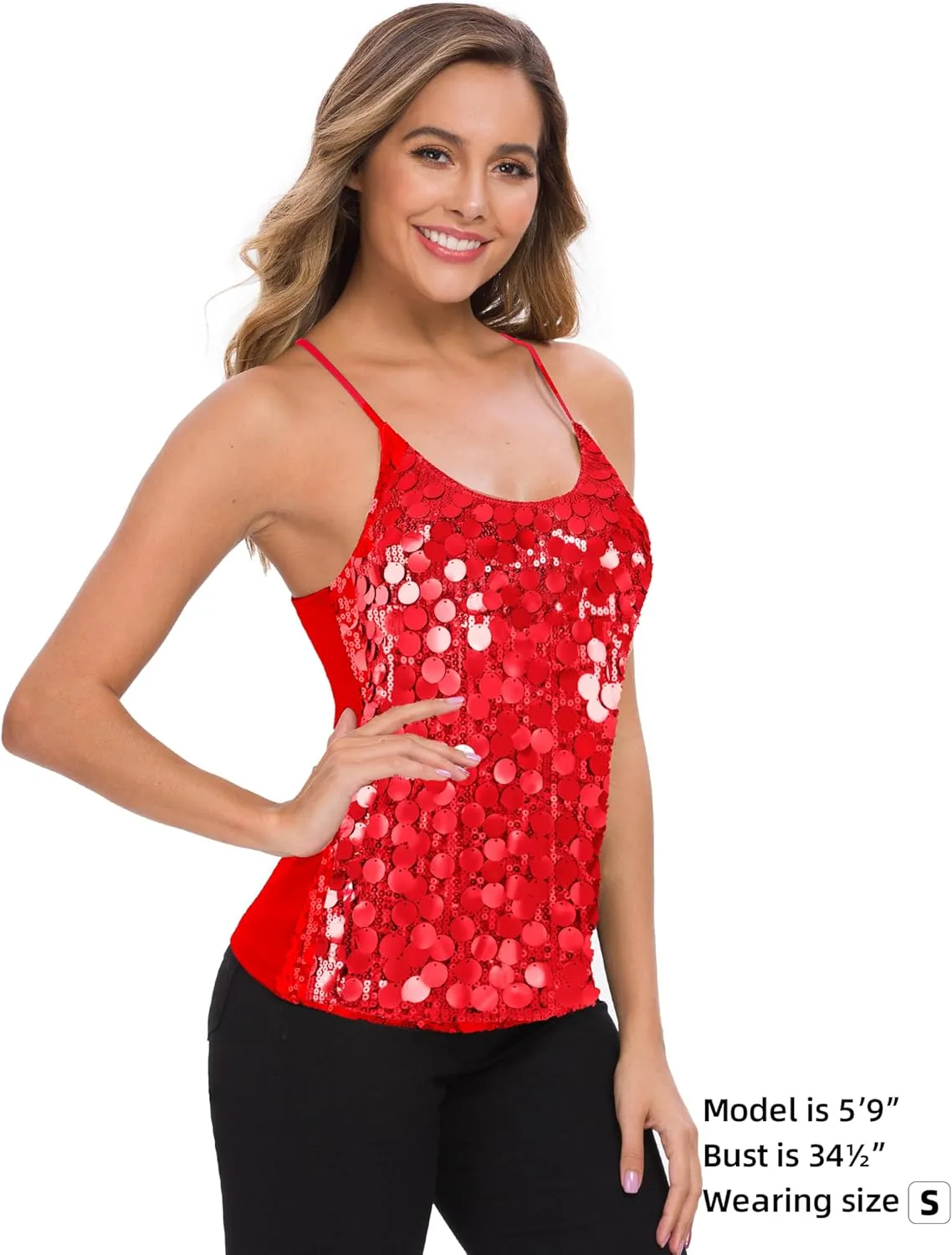 MANER Women’s Sequin Tops Glitter Party Strappy Tank Top Sparkle Cami