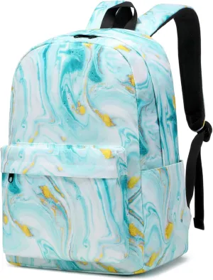 Marble Turquoise Backpack for Girls Kids School Bag Teens Women College Bookbag Casual Daypack (Teal)