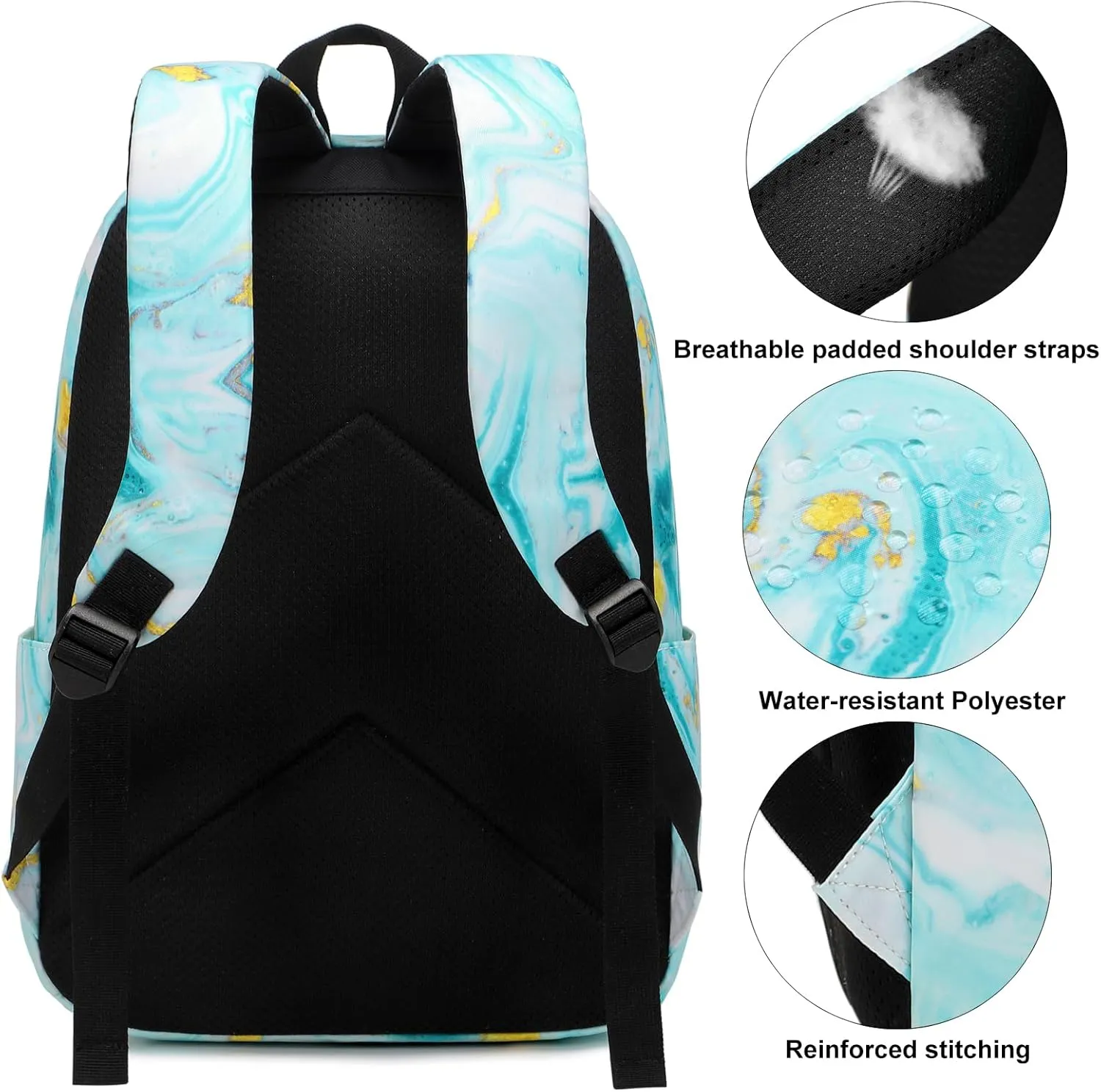 Marble Turquoise Backpack for Girls Kids School Bag Teens Women College Bookbag Casual Daypack (Teal)
