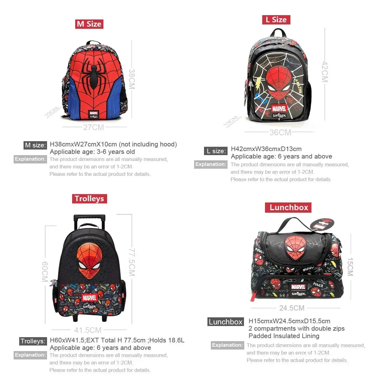 MARVEL Spider-Man Backpack for Children Smiggle Wheel Schoolbag Children's Knapsack Trolleys Bag 3-16 Years Old Hot-selling