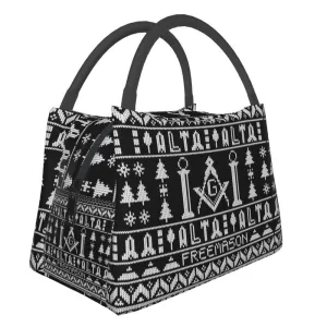 Master Mason Blue Lodge Lunch Bag - Square and Compass G With Pillars