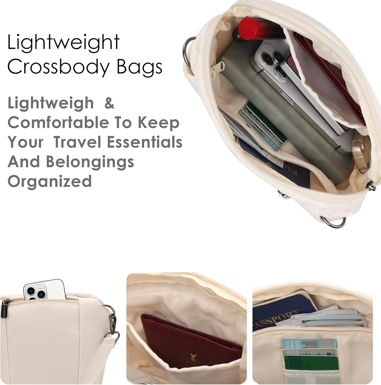 MAXTOP Large CrossBody Bags for Women with Adjustable Strap Casual Sling Bag with 4-Zipper Pockets Gifts for Enjoy Walking Cycling Travel Essentials (Beige)