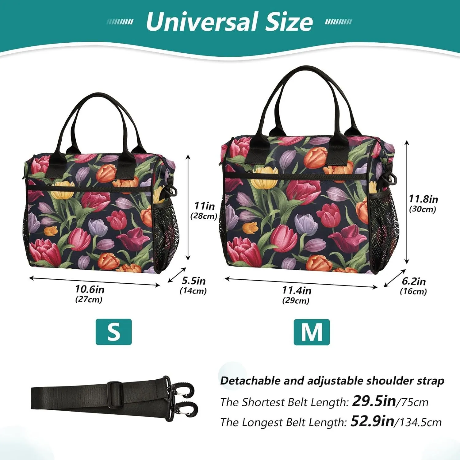 MCHIVER Red Tulip Flowers Leave Insulated Lunch Bag for Women Men Reusable Lunch Box Leakproof Cooler Bag Cooling Bags for Girls Boys 11.4 * 6.2 * 11.8 In