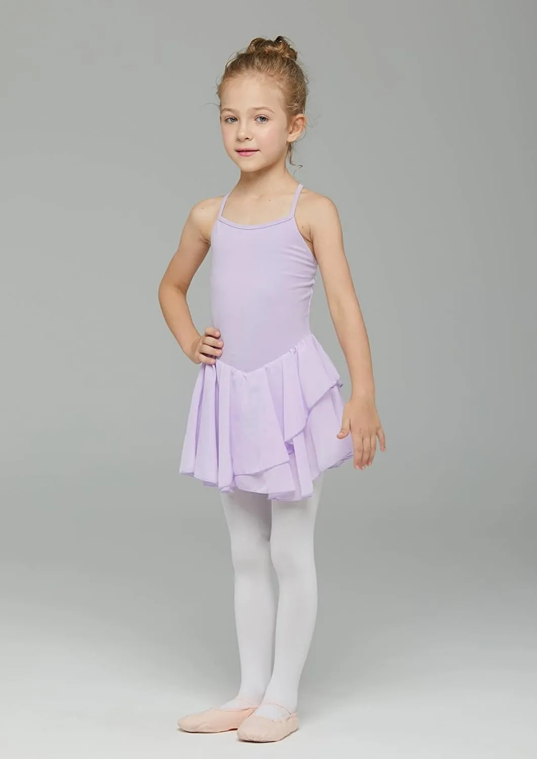 MdnMd Toddler Girls Ballet Dance Leotards Skirt Ballerina Ballet Outfit Dresses Camisole Puff Sleeve