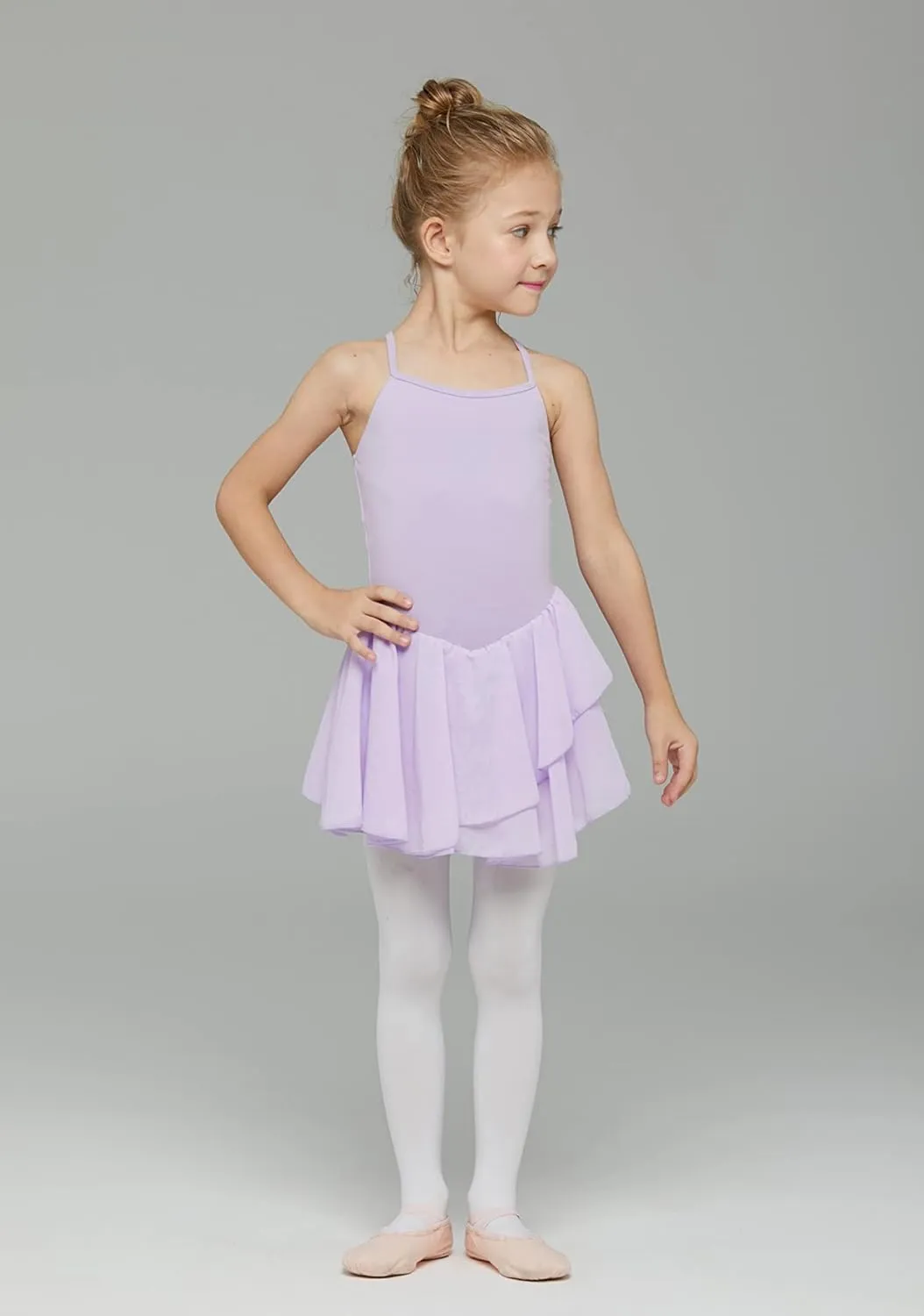 MdnMd Toddler Girls Ballet Dance Leotards Skirt Ballerina Ballet Outfit Dresses Camisole Puff Sleeve