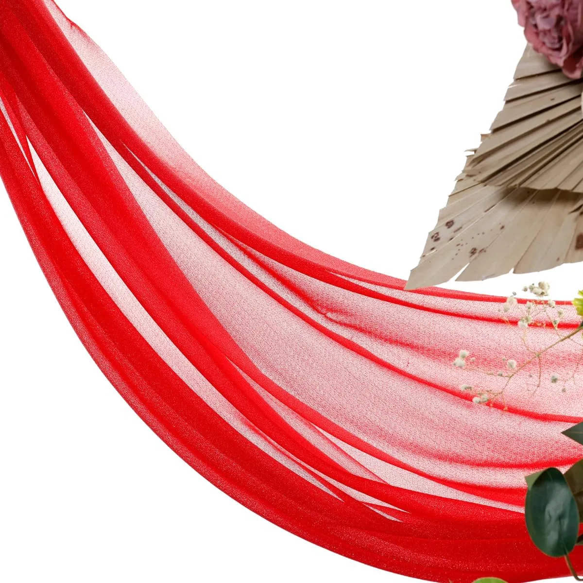 MDS Pack of 5 Yard Wedding Arch Draping Drapery Fabric Sheer Chiffon Fabric for Wedding Ceremony Reception Swag and Backdrop Decorations 60” Width DIY Sewing Multipurpose Fabric - Red