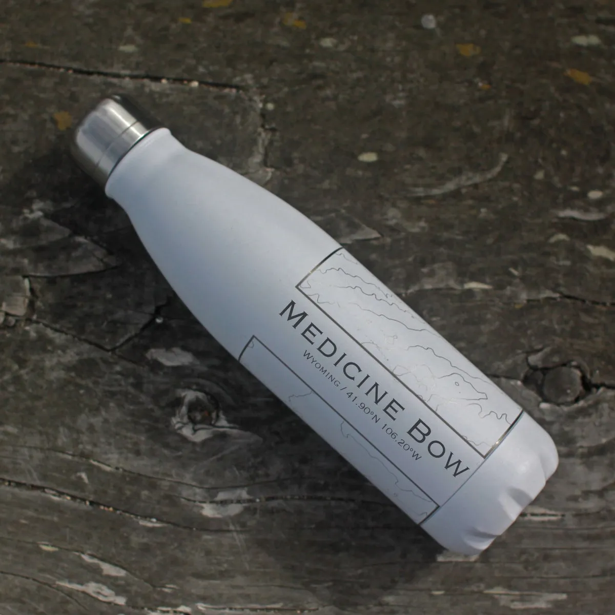 Medicine Bow - Wyoming Engraved Map Insulated Bottle in Matte White
