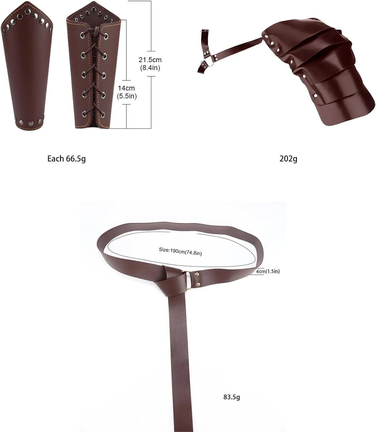 Medieval Belt Renaissance Accessories, PU Leather Belt Arm Guard Dagger Cover Cork Potion for Halloween Cosplay