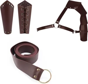 Medieval Belt Renaissance Accessories, PU Leather Belt Arm Guard Dagger Cover Cork Potion for Halloween Cosplay