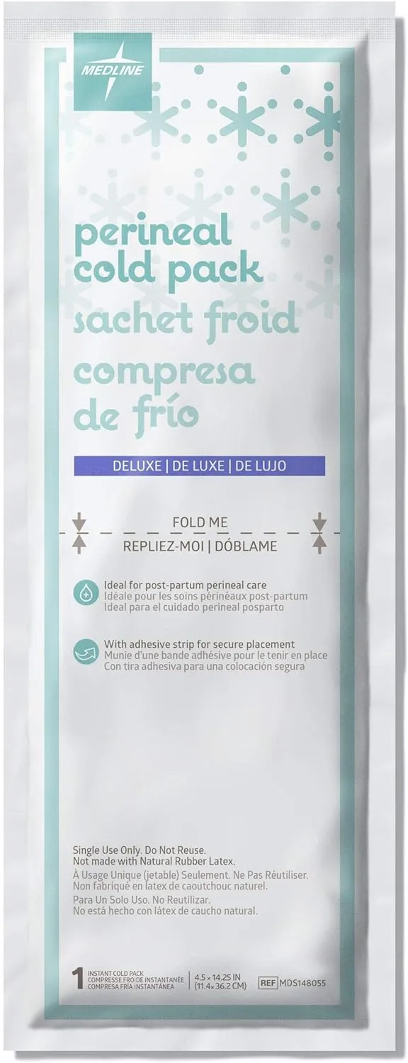 Medline Deluxe Perineal Cold Packs with Adhesive Strip, 4.5" x 14.25", Pack of 24, Ideal for Postpartum Perineal Care