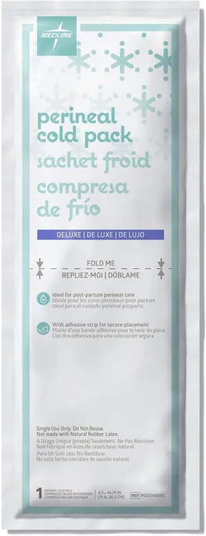 Medline Deluxe Perineal Cold Packs with Adhesive Strip, 4.5" x 14.25", Pack of 24, Ideal for Postpartum Perineal Care