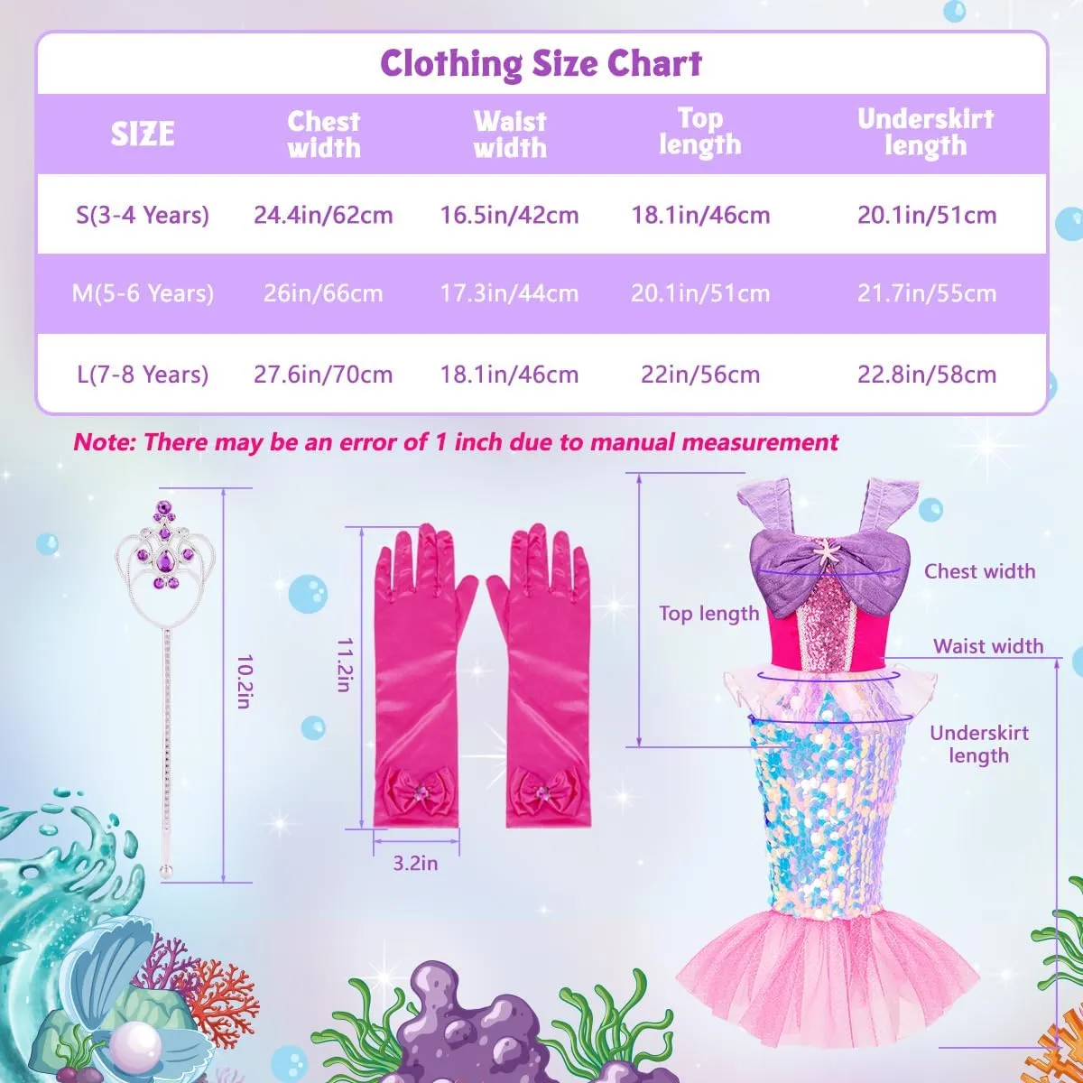 Meland Mermaid Dress - Little Mermaid Costume with Bag for Girls 3-8, Birthday Gift