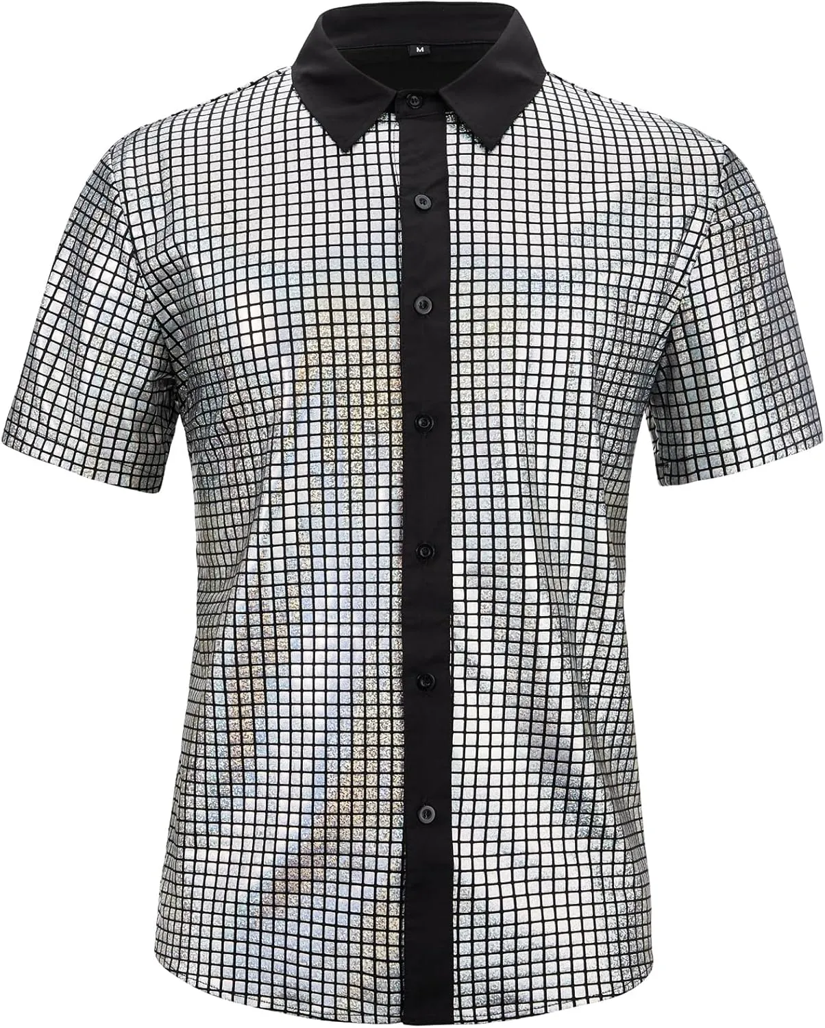 Mens 70S Disco Outfits Sequin Shirt Short Sleeve Button Down Shirts Party Novelty Shirts Nightclub Christmas Prom Costume