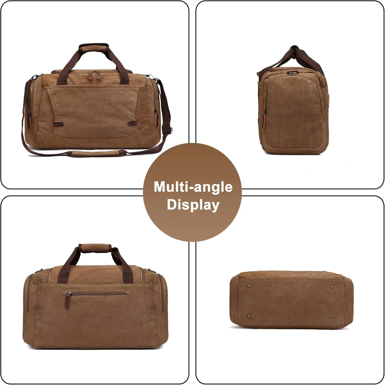 Men's Canvas Weekend Bag Large Capacity Business Travel Duffel Bags Vintage Crossbody Shoulder Bag for Camping Hiking (Black)