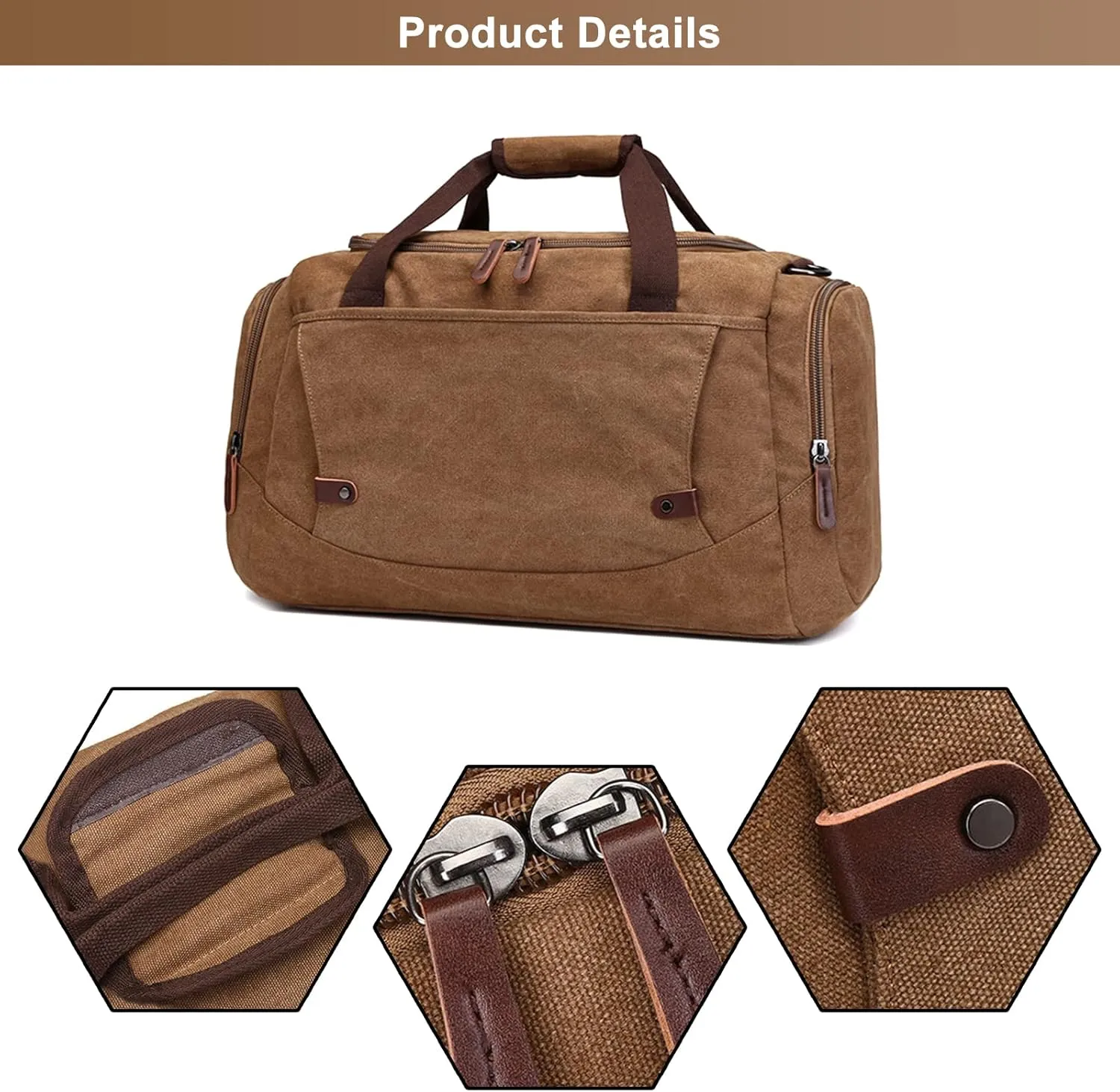 Men's Canvas Weekend Bag Large Capacity Business Travel Duffel Bags Vintage Crossbody Shoulder Bag for Camping Hiking (Black)