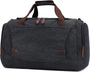 Men's Canvas Weekend Bag Large Capacity Business Travel Duffel Bags Vintage Crossbody Shoulder Bag for Camping Hiking (Black)