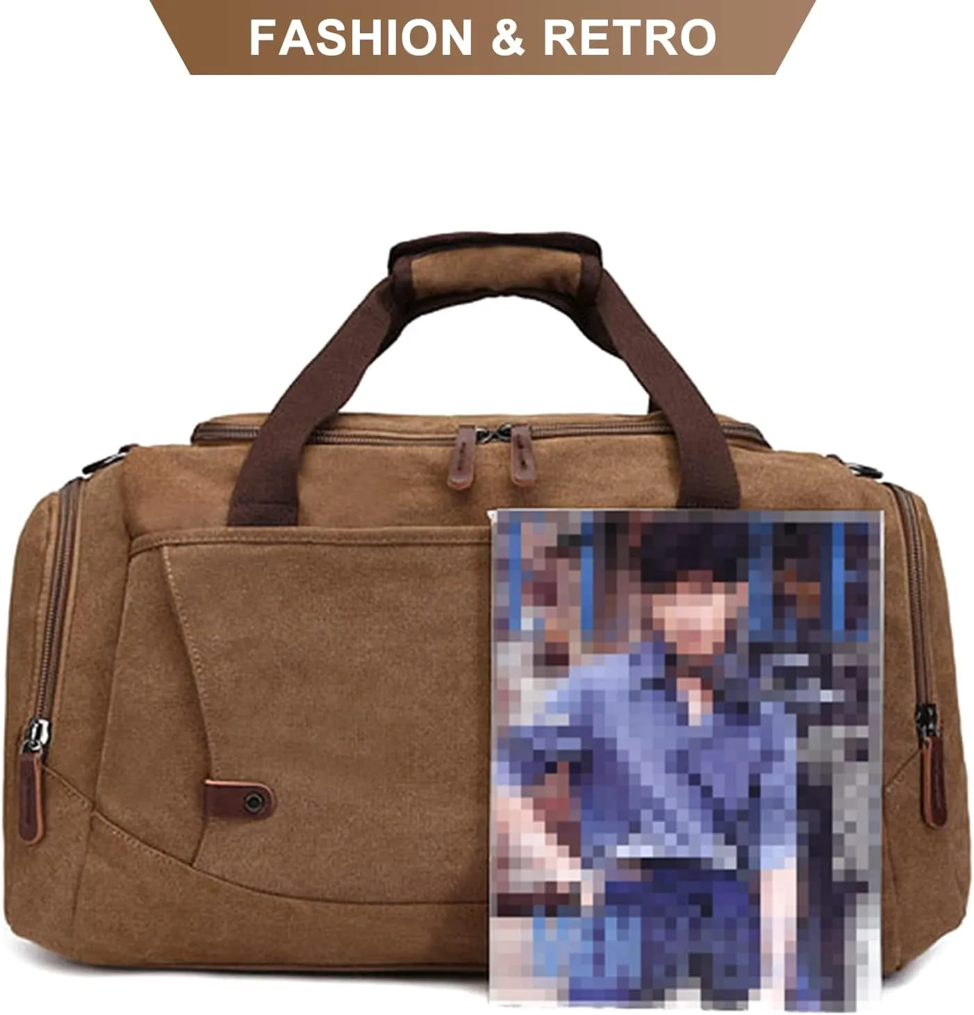 Men's Canvas Weekend Bag Large Capacity Business Travel Duffel Bags Vintage Crossbody Shoulder Bag for Camping Hiking (Black)