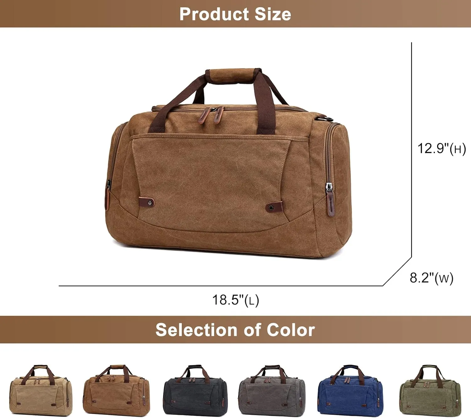 Men's Canvas Weekend Bag Large Capacity Business Travel Duffel Bags Vintage Crossbody Shoulder Bag for Camping Hiking (Black)