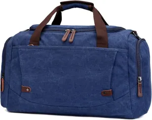 Men's Canvas Weekend Bag Large Capacity Business Travel Duffel Bags Vintage Crossbody Shoulder Bag for Camping Hiking (Blue)