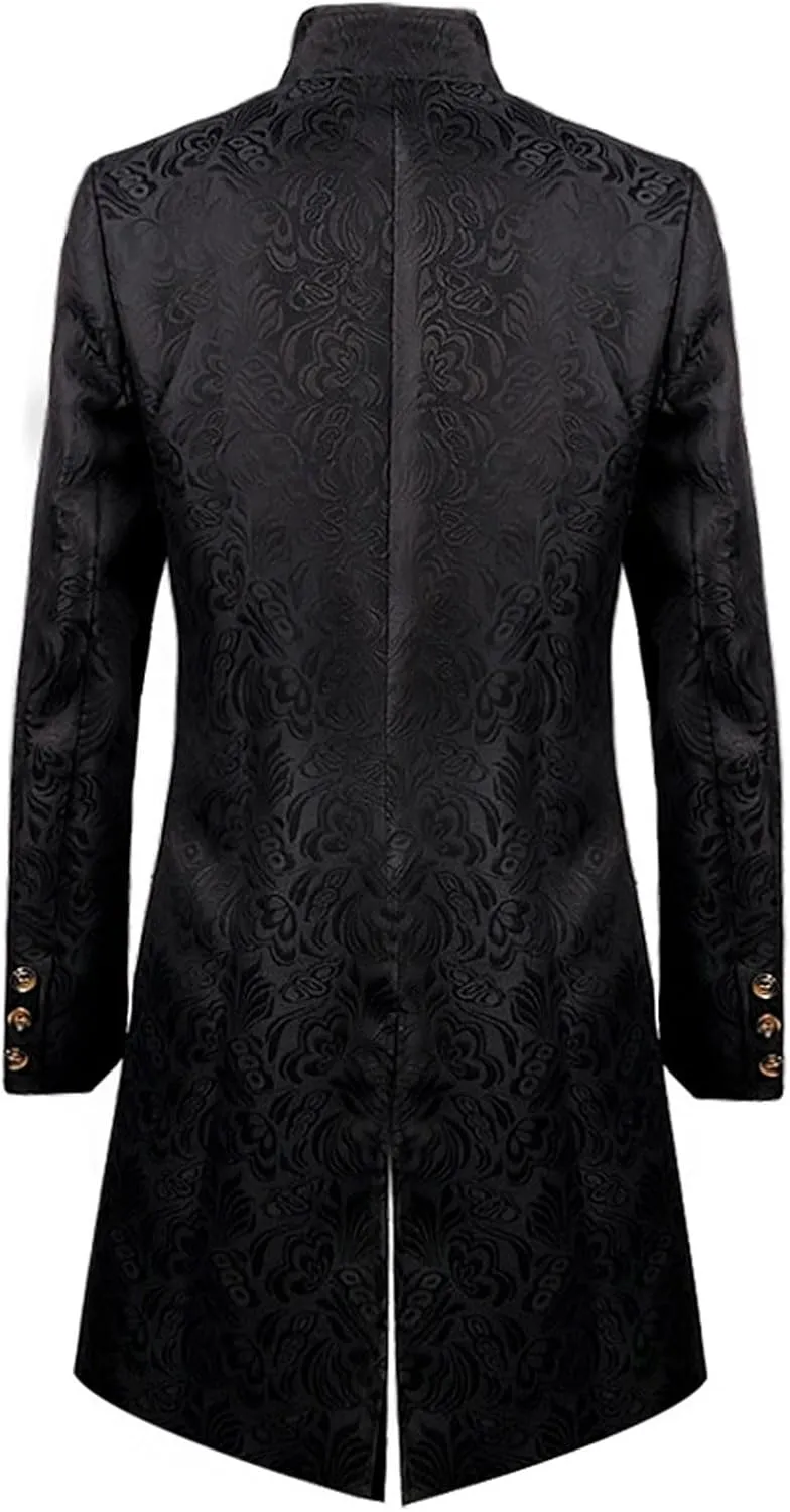 Mens Gothic Coat Standing Collar Court Jacket Medieval Costume Renaissance Slim Overcoat Victorian Frock Uniform Coat
