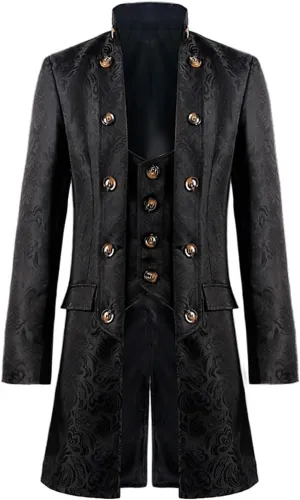 Mens Gothic Coat Standing Collar Court Jacket Medieval Costume Renaissance Slim Overcoat Victorian Frock Uniform Coat