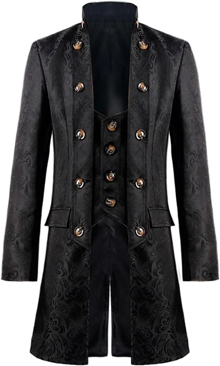 Mens Gothic Coat Standing Collar Court Jacket Medieval Costume Renaissance Slim Overcoat Victorian Frock Uniform Coat