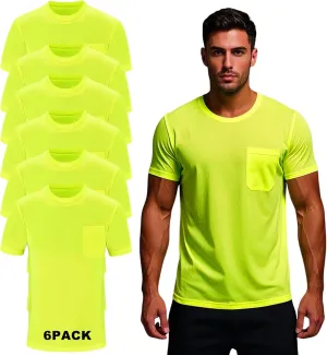 Mens’ High Visibility Safety Short Sleeve T-Shirt with Pocket Moisture Wicking Shirts,Multipack